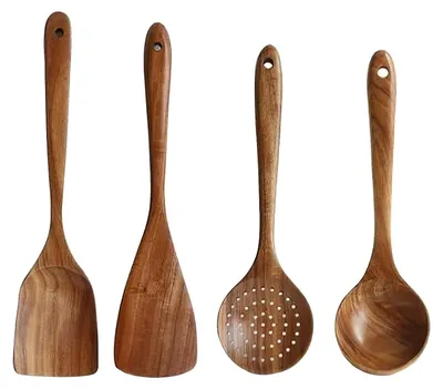 Holzkochgeschirr-Set, 8-teilig, Spatel, Löffel, Schaumlöffel, Salatgabel