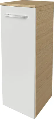 Produktbild von FACKELMANN Midischrank B.STYLE / Badschrank mit gedämpften Scharnieren / Maße (B x H x T): ca. 30,2 x 82,6 x 32 cm / hochwertiger Schrank / Türanschlag Links / Korpus: Braun hell / Front: Weiß