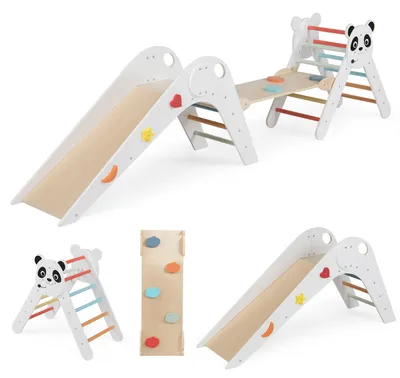 Produktbild von KOMFOTTEU 3er Set Montessori Klettergerüst, Kletterdreiecke mit Rutsche, Rampe & Kletterleiter, Kletterspielzeug Indoor für Kinder ab 3 Jahr, Holz Sprossendreieck für Spielzimmer & Kinderzimmer
