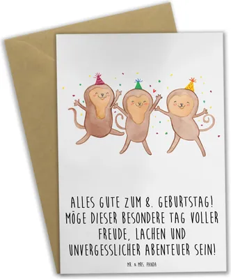 Produktbild von Mr. & Mrs. Panda Grußkarte 8. Geburtstag Abenteuer - Weiß - Geschenk, Glückwünsche, Überraschung, Freude, Happy Birthday, Glückwunsch, hochzeitskarten, einladungskarten