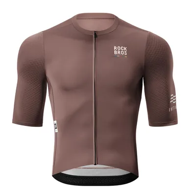 Image de Maillot de cyclisme ROCKBROS Road to Sky pour homme, manches courtes, respirant, avec poches, pour VTT, vélo de course et course à pied, marron, taille XL (taille européenne)
