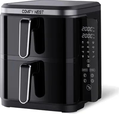 Comfy Nest CN-06177: 2800 W Heißluftfritteuse mit Doppelkorb und Digital Klappbarer Seitenwand ? 11 l