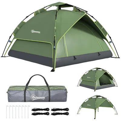 Produktbild von Outsunny Familienzelt Campingzelt Doppelzelt Quick-up Zelt 2 Erwachsene + 1 Kind