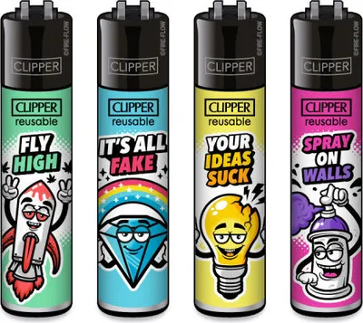 Produktbild von Clipper Reibradfeuerzeuge Snappy Slogan, 4 Stück