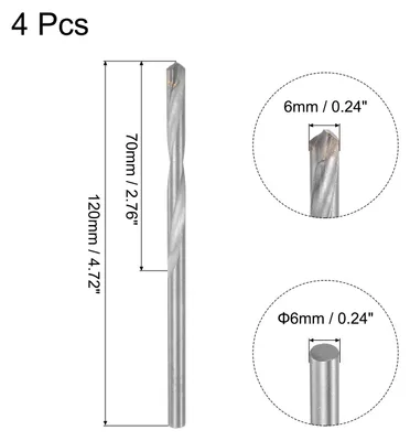 Produktbild von 4 Stš¹ck Metallbohrer 6mm, Hartmetallbohrer L?nge 120mm, Bohrschaft aus HSS, Extra langer Bohrer fš¹r Edelstahl, Kupfer, Holz