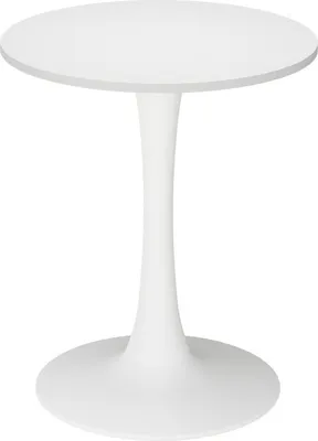 A white tulip-style side table on a white background.