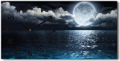 Produktbild von Wanduhr aus Glas – 60x30 cm - Glasbild - Glasuhr - Gehärtetes Glas - schwarze-zeiger - Vollmond