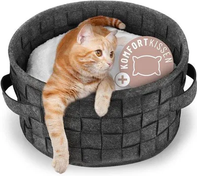Produktbild von Famanu Katzenbett mit Komfortkissen - Weiches Plüschbett für Katzen