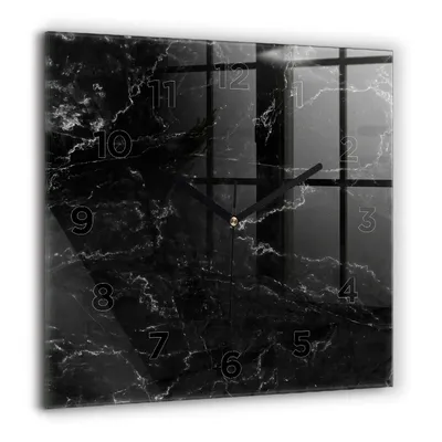 Produktbild von Wallfluent Große Wanduhr – Stilles Quarzuhrwerk - Uhr Dekoration Wohnzimmer Schlafzimmer Küche - Zifferblatt - schwarze Zeiger - 60 cm - Schwarzer Marmor