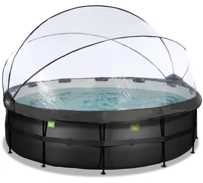 Produktbild von EXIT Black Leather Rahmenpool ø488, Aufstellpool, mit Sandfilteranlage & Überdachung, Rund, Schwarz