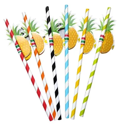 50 Papier-Cocktailstrohhalme mit 3D-Ananas, 19,7 cm
