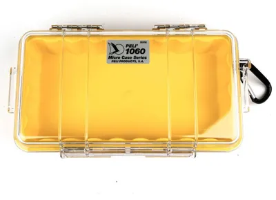 Produktbild von PELI 1060-027-100E Micro Case-Schützt Empfindliche Ausrüstung, IP67 Wasserdicht, 1,3L Volumen, Transparent/Gelbe Gummieinlage