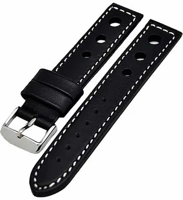 Produktbild von Uhrenarmband 3-Loch 20mm schwarz mit weisser Naht Kalbleder