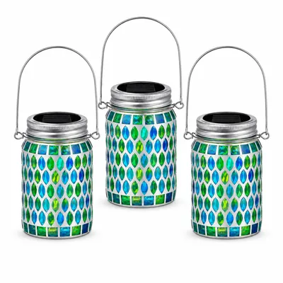 Produktbild von 3-teiliges Mosaik-Solarlicht,für Garten, bunte Glas-Hänge Solar Laterne,Geschenk für Frauen,Mütter, Großmütter,ideal für Terrasse, Veranda, Hof, Tisch