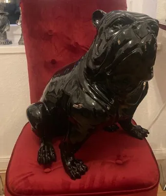 Produktbild von Casa Padrino Luxus Deko Figur Hund Bulldogge Schwarz H. 50 cm - Wetterbeständige Deko Skulptur - Wohnzimmer Deko - Garten Deko