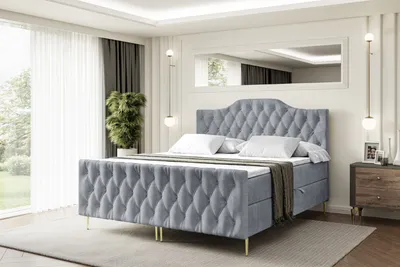 Produktbild von ALTDECOR Boxspringbett mit Gold Füßen, Matratze und Lattenrost, Topper, Fußteil, Polsterbett mit Bettkasten, Bett mit Stauraum H3-Matratze, Doppelbett - VILA-1-FZ-Z - 140x200 - Grau Casablanca
