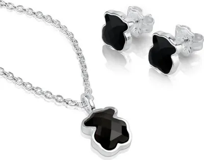 Produktbild von Silberschmuckset Bä r mit Onyx 1001312500 ( Halskette, Ohrringe)