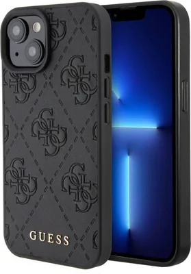 Produktbild von Guess Leder 4G Stamped Hülle Für Iphone 15 - Schwarz