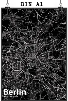 Produktbild von Mr. & Mrs. Panda Bild Berlin DIN A1 - Geschenk, drucke, Wandbild, Wanddekoration, wanddeko, Stadt, Plakat, Dorf Karte Landkarte Map Stadtplan
