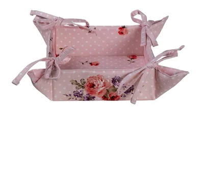 Image de Clayre & Eef Corbeille à pain 35x35x8 cm Rose Violet Coton Roses