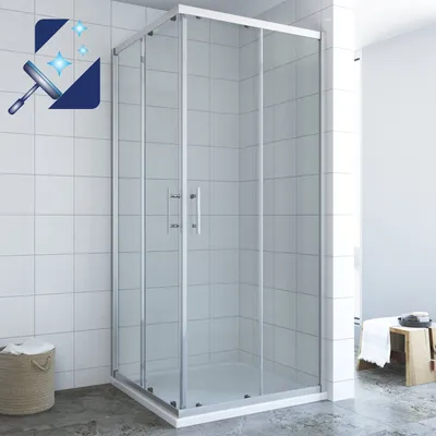 Produktbild von Duschkabine Glas Eckeinstieg 80x80 x 195 cm Schiebetüren Eckdusche Duschabtrennung Klarglas mit Lotuseffekt Beschichtung