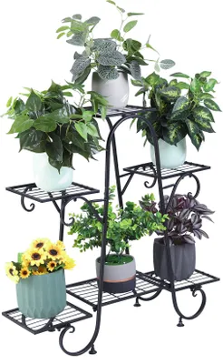 Produktbild von WISFOR Blumenständer Metall mit 4 Ebenen, Pflanzenregal Pflantentreppe Blumenregal Garten Balkon Wohnzimmer