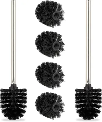 Image de Jeu de 2 brosses pour toilettes - 4 têtes de brosse de rechange - Brosse pour cuvette avec manche en acier inoxydable - Dimensions : 35 x 8 cm - Noir