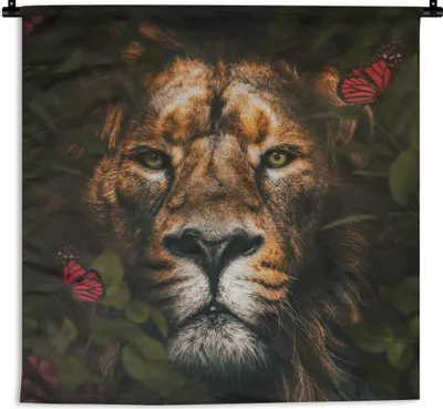 Produktbild von MuchoWow® Wandteppich Wandbehang Schmetterling - Löwe - Pflanzen 150x150 cm Tapisserie Dekoration Wandtuch - Wohnaccessoires - Modernes