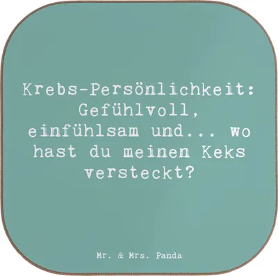 Produktbild von Mr. & Mrs. Panda Untersetzer für Gläser Spruch Krebs Gefühlswelt - Meeresbrise - Geschenk, Getränkeuntersetzer, Einfühlungsvermögen, Handgefertigt, Tasse, Horoskop, Glas