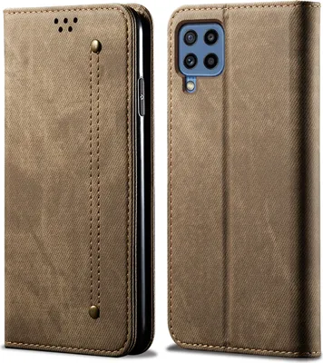 Image de Galaxy A22 4G Case, étui portefeuille en cuir avec fermeture magnétique et support pour Samsung Galaxy M22 / M32 / A22 4G Khaki