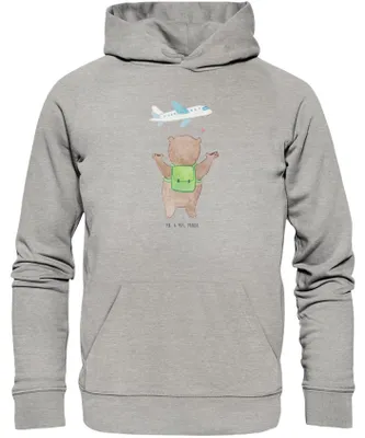 Produktbild von Mr. & Mrs. Panda Bedruckter Hoodie Bär Flugzeug Größe S - Heather Grey - Geschenk, Freund, Sweatshirt, Valentinstag, für Frauen, Freundin, Pullover, Kapuzenpulli, Partner