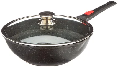 Imagen del producto de KAMBERG 0008057, sartén wok, diámetro máximo de 30 cm, fabricada en hierro fundido/aluminio fundido, apta para cocinas de inducción, con revestimiento antiadherente, incluye tapa, con asa desmontable