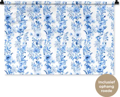 Produktbild von MuchoWow® Wandteppich Wandbehang Blumen - Anemone - Muster - Blau 90x60 cm Tapisserie Dekoration Wandtuch - Wandskulpturen - Bildteppich