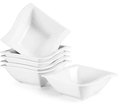 Immagine prodotto di Set di 6 ciotole per cereali, colore crema, in porcellana, capacità 450 ml, dimensioni 13,5 x 13,5 x 5,4 cm