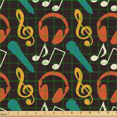 Produktbild von ABAKUHAUS Musik Gewebe als Meterware, Anmerkungen und DJ-Kopfhörer-Pop-Art-Art-Retro stichhaltige Melodie-Rhythmus-Neigung schlägt Grafik, 10 M (148 x 1000 cm), Mehrfarbig