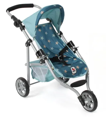 Produktbild von Bayer Chic 2000 Puppenbuggy Lola | Jogging-Buggy für Puppen bis 50 cm | Höhenverstellbar & faltbar mit Sicherheitsgurt | Ab 3 Jahren, Sternchen türkis