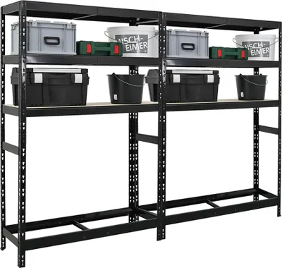 Produktbild von Mega Deal | 2x Reifenregal Tiger | HxBxT 180x120x40 cm | bis zu 6 Reifen auf 1 Ebene | mit 3 Fachboden | Schwarz