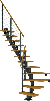 Produktbild von Dolle Mittelholmtreppe Frankfurt 1/4 gewendelt Eiche, geölt 75 cm breit für GH 222 – 258 cm UK Metall Anthrazit mit Geländer