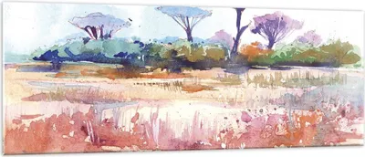 Produktbild von Bilder auf glas - Einteilig - Aquarell Savanne Bäume - 140x50cm - Glasbilder - Wandbilder - Bilder - zum Aufhängen bereit - Wanddekoration aus Glas - Glas Bilder - Wandbild auf Glas - GAB140x50-4484
