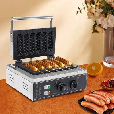 Immagine prodotto di Ferro da waffle professionale per 6 waffle - Macchina per waffle elettrica con rivestimento antiaderente