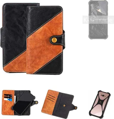 Produktbild von K-S-Trade Handyhülle Schutzhülle Bookstyle Case Wallet-Case kompatibel mit Oukitel WP20 Handy Cover Bumper Klapphülle schwarz hellbraun 1x