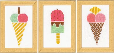 Produktbild von Vervaco Kreuzstich Set "Eiscream" 3er Set, Zählmuster, 8x12cm