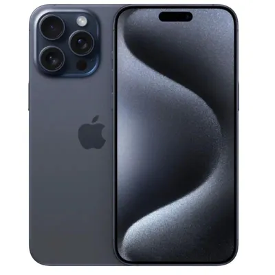 A product shot of an iPhone 15 Pro Max, showing both the back and front of the device.