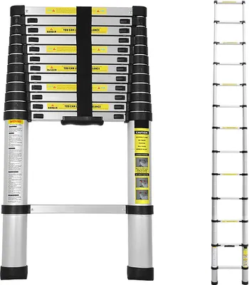 Image de Échelle télescopique VINGO 3,8M, Échelle aluminium antidérapante, Échelle pliante extensible Escabeau, Échelle extensible multi-usages, Charge maximale 150 kg