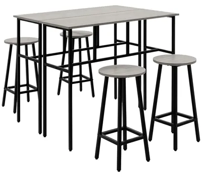 Produktbild von Bartisch-Set im Industriedesign, 6-teilig, 2 Tische und 4 Barhocker, Grau + Schwarz