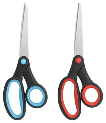 Produktbild von 2 Linkshänderscheren, 20 cm, Edelstahl mit Softgriff, rot/blau