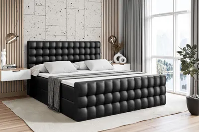 Produktbild von ALTDECOR Boxspringbett mit Matratze und Lattenrost  - VIONE -Z  - 180x200 cm  - Schwarz Kunstleder - Boxbett, Fußteil, Topper, Polsterbett mit Bettkasten, Bett mit Stauraum H4 -Matratze, Doppelbett, Springboxbett