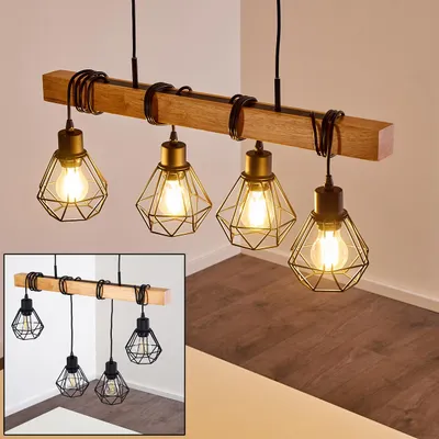 Produktbild von Carema »Carema« längliche Hängelampe aus Metall/Holz in Schwarz/Braun