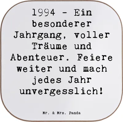 Produktbild von Mr. & Mrs. Panda Quadratischer Untersetzer Spruch 1994 Geburtstag - Weiß - Geschenk, Glückwunsch, Geburtstagsgeschenk, Tassenuntersetzer, Holzuntersetzer, Feiere weiter