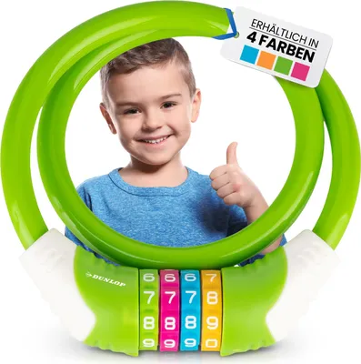 Produktbild von DUNLOP Fahrradschloss Kinder Fahrrad Schloss - Sicherheitsstufe 5 Zahlenschloss mit 4 Farb Einteilung zum besseren Merken der Kombination I Bike Fahrradschloß Lock für Kinder (Apfelgrün)